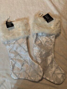 St. Nicks Choice Lot of 2 White Christmas Stocking